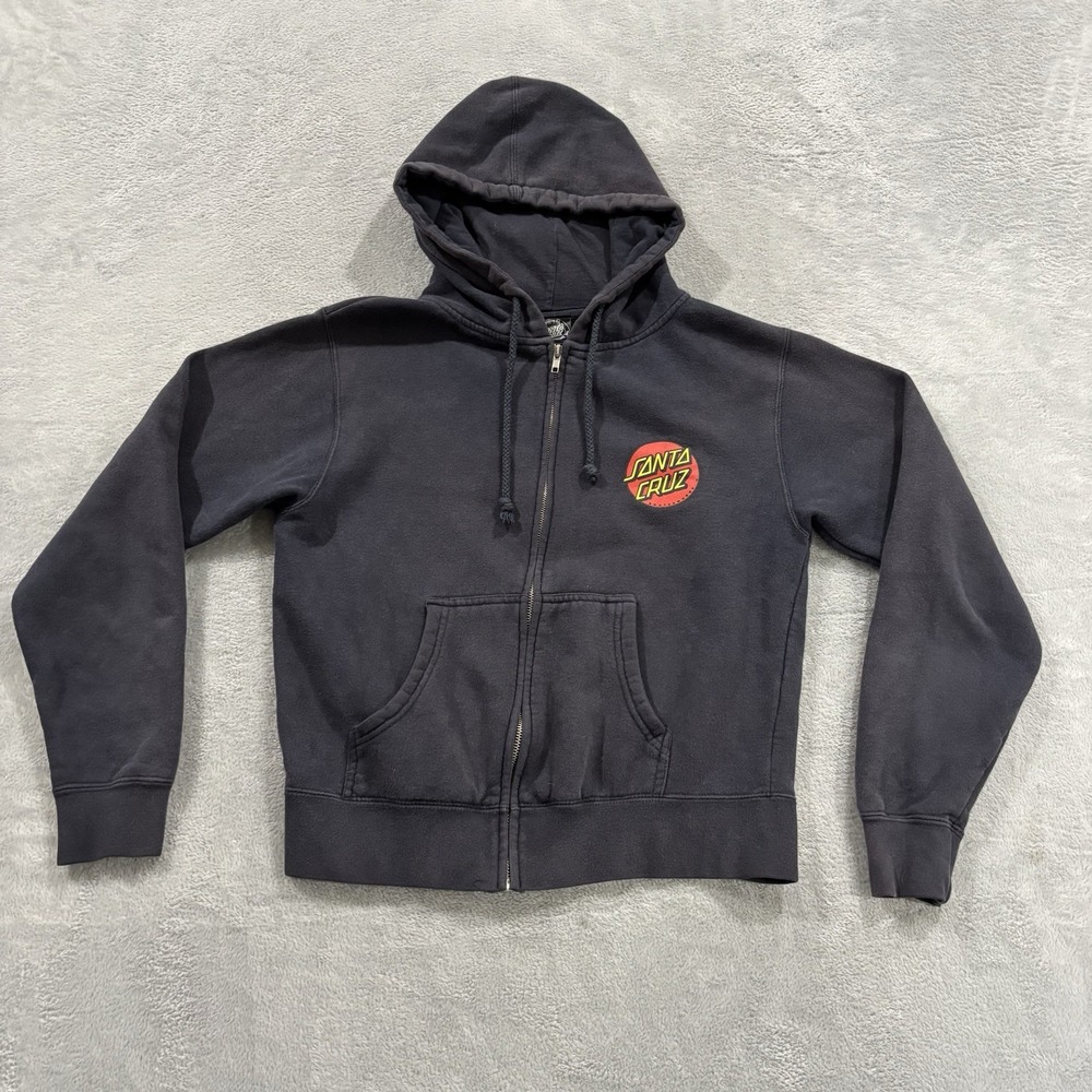 Santa Cruz Full Zip Hoodie Unisex Medium Shrunk Sweatshirt Blue Logo Y2K